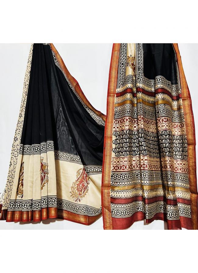 Maheshwari Silk Multi Colour Traditional Wear Block Printed Saree